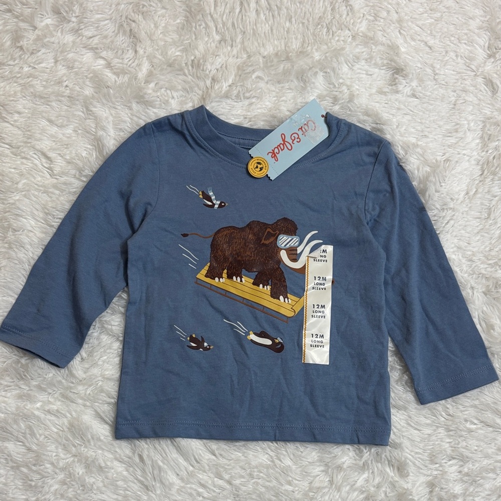 NWT Cat & Jack Blue Long Sleeve Holiday Shirt Size 12M